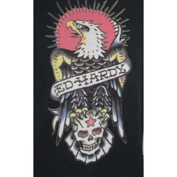 Vintage Ed Hardy T Shirt Mens XL Skull Star Tattoo Art Eagle Black y2k USA - Picture 7 of 7